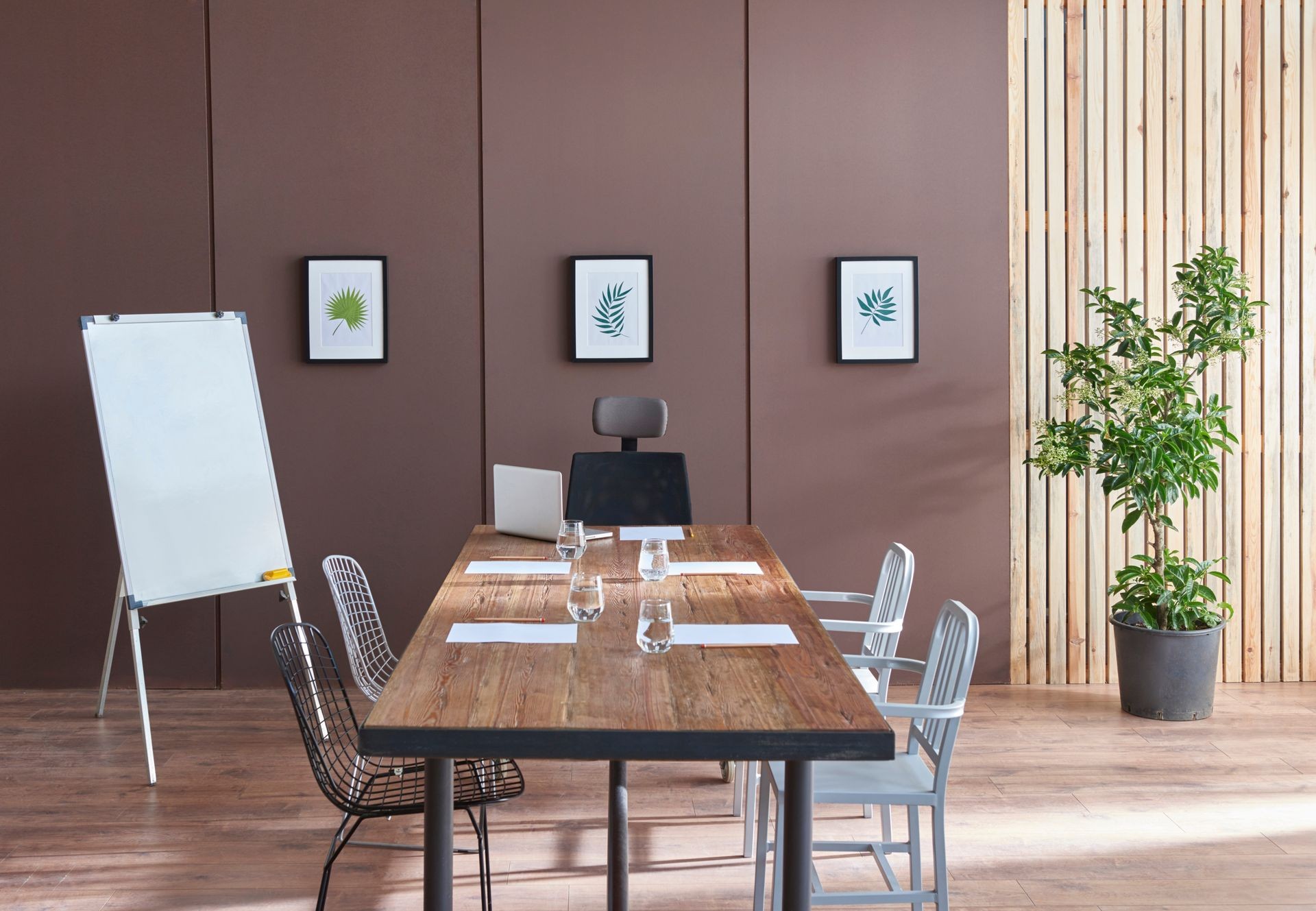 decorative meeting room office style wood background and brown wall style.